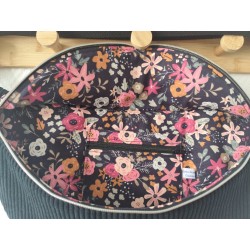 Sac banane xl velours noir et imprimé fleuri rose fond noir