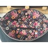 Sac banane xl velours noir et imprimé fleuri rose fond noir