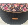 Sac banane xl velours noir et imprimé fleuri rose fond noir