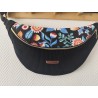 Sac banane xl velours noir et imprimé fleuri sixties fond noir
