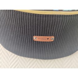 Sac banane xl velours noir et imprimé fleuri sixties fond noir