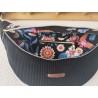 Sac banane xl velours noir et imprimé fleuri sixties fond noir
