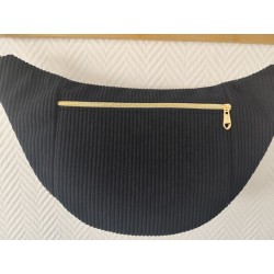 Sac banane xl velours noir et imprimé fleuri sixties fond noir