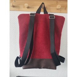 Sac à dos velours bordeau fait main et imprimé fleuri fond noir