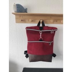 Sac à dos velours bordeau...