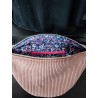 Sac banane velours vieux rose et imprimé fleuri fond marine