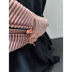 Sac banane velours vieux rose et imprimé fleuri fond marine