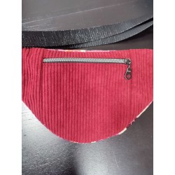 Sac banane velours matelassé fleuri et imprimé fleuri et velours côtelé bordeau