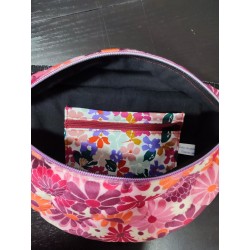 Sac banane velours matelassé fleuri et imprimé fleuri et velours côtelé bordeau