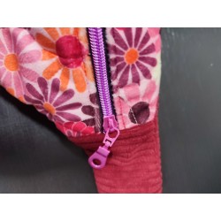Sac banane velours matelassé fleuri et imprimé fleuri et velours côtelé bordeau