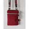 Pochette téléphone velours bordeau et imprimé fleuri fond noir
