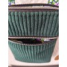 Pochette téléphone velours vert sapin doublure fleurie fond vert