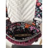 Pochette téléphone velours grenat à pois noir et imprimé fleuri fond noir