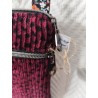 Pochette téléphone velours grenat à pois noir et imprimé fleuri fond noir