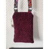 Pochette téléphone velours grenat à pois noir et imprimé fleuri fond noir