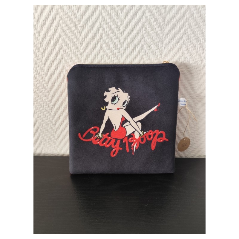 Pochette en velours imprimé Betty boop fond noir- 20x20 cm