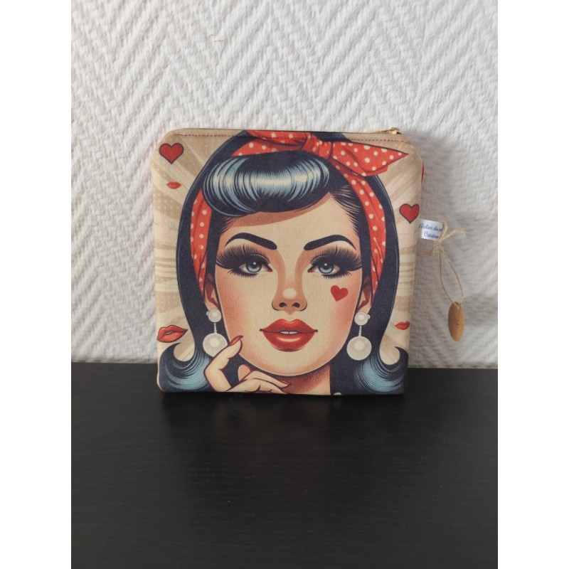 Pochette en velours imprimé pin-up - 20x20 cm