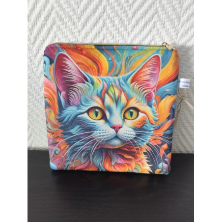 Pochette en velours imprimé chat coloré - 20x20 cm