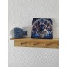 Pochette en velours imprimé chat sacré ETT fleurs marines- 20x20 cm