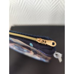 Pochette en velours imprimé chat sacré ETT fleurs marines- 20x20 cm