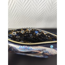 Pochette en velours imprimé chat sacré ETT fleurs marines- 20x20 cm