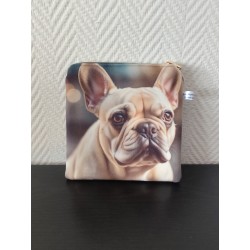 Pochette en velours imprimé chien bouledogue français- 20x20 cm