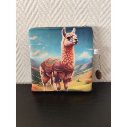 Pochette en velours imprimé lama péruvien - 20x20 cm