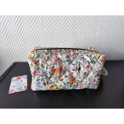 Trousse de toilette en matelassé fleuri printanier avec poignée écrue