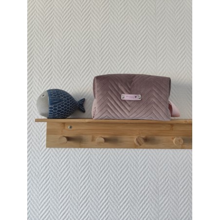 Trousse de toilette en velours matelassé rose parme tout doux avec poignée
