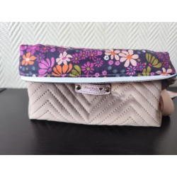 Trousse de toilette en velours matelassé rose parme tout doux  avec poignée