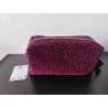 Trousse de toilette en velourscôtelé grenat à pois noir avec poignée