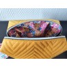 Trousse de toilette en velours matelassé jaune d'or tout doux  avec poignée et fermeture argentée