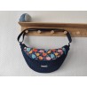 Sac banane xl velours bleu marine et imprimé fleuri fond marine