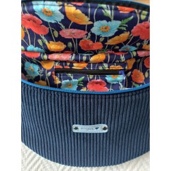 Sac banane xl velours bleu marine et imprimé fleuri fond marine