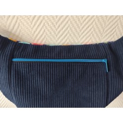 Sac banane xl velours bleu marine et imprimé fleuri fond marine